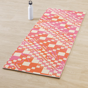 Tapis De Yoga Vérifié, Chèques - rose, orange et crème