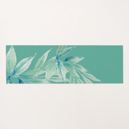 Tapis De Yoga Vert bleu moderne Océan Plantes Abstraits Aquarell (Dos (Horizontal))
