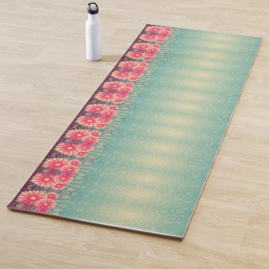 Tapis de yoga vert menthe rose vintage (En situation)