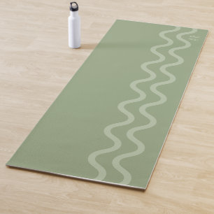 Tapis De Yoga Vert Sauge Moderne Minimaliste Lignes Ondulées Et