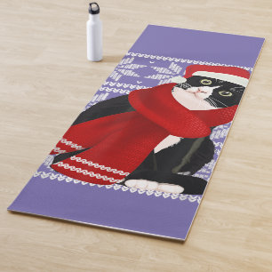 Tapis De Yoga Vilaine Noël Chat noir Santa Hat Scarf Fête