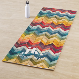 Tapis De Yoga Vintage coloré Chevron Monogram arc-en-ciel