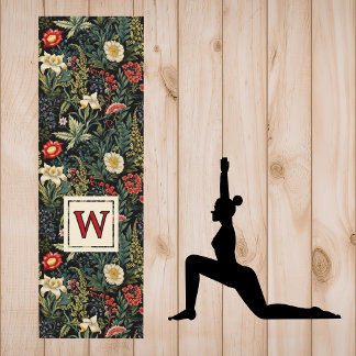 Tapis De Yoga Vintage Floral Red Dahlia White Lilies Monogram