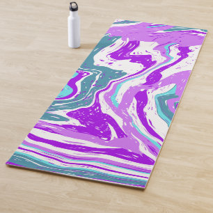Tapis De Yoga Violet, Turquoise et Marbre blanc torsades Fluid A