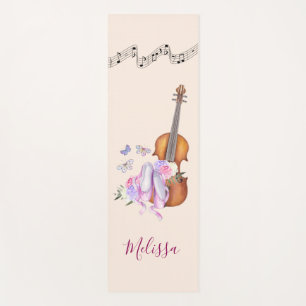 Tapis De Yoga Violon, Chaussures de Ballet, Fleurs et Papillons