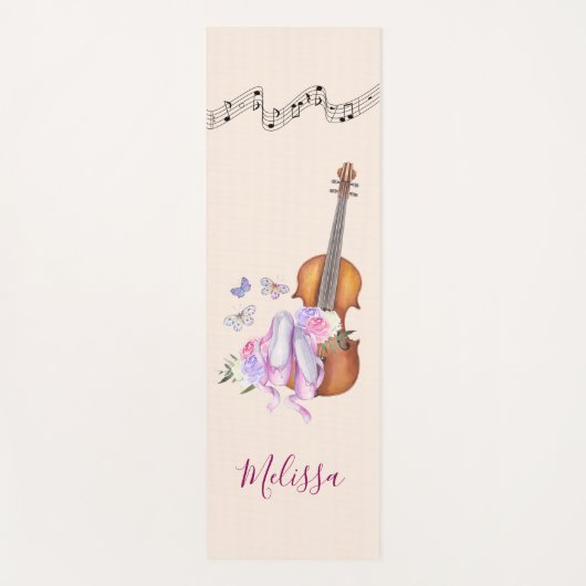 Tapis De Yoga Violon, Chaussures de Ballet, Fleurs et Papillons (Devant)