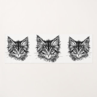 Tapis De Yoga Visage de Kitten noir et blanc