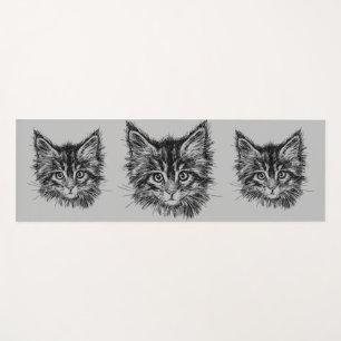 Tapis De Yoga Visage de Kitten noir et blanc sur gris