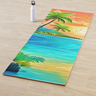 Tapis De Yoga Vue sur la plage Tropical Sunset Paradise