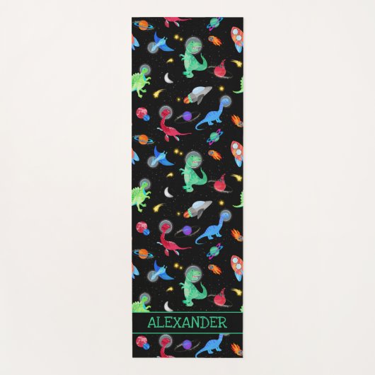 Tapis De Yoga Watercolor Dinosaur Astronauts In Space Black (Devant)