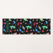 Tapis De Yoga Watercolor Dinosaur Astronauts In Space Black (Devant (Horizontal))