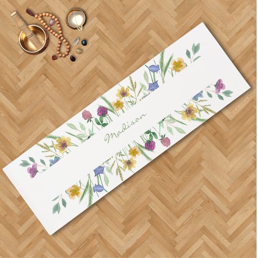 Tapis De Yoga Watercolor Wildflower Personalized 