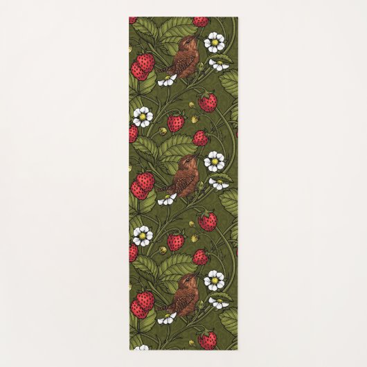 Tapis De Yoga Wens et fraises sur vert foncé (Devant)