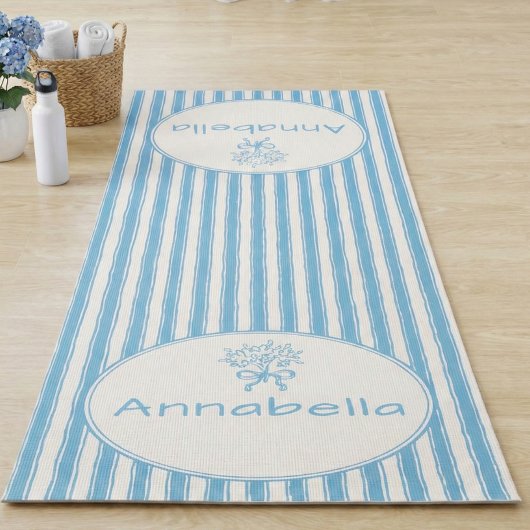 Tapis De Yoga Whimsical Blue White Stripe Preppy Monogram