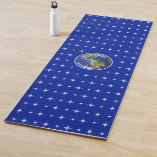 Tapis De Yoga World Globe & Stars on Blue