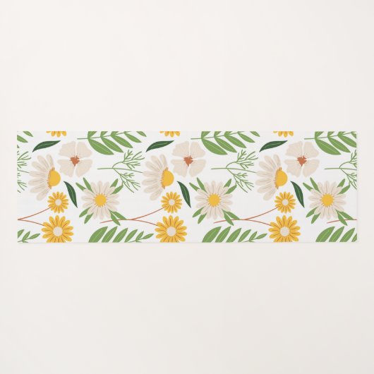 Tapis De Yoga Yellow Green Floral Girly tendance Monogramme Yoga (Dos (Horizontal))