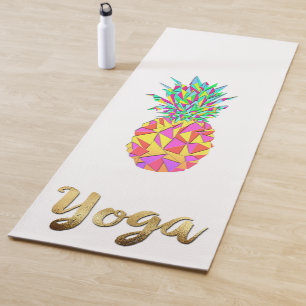 Tapis De Yoga Yoga géométrique rose Girly d'or d'ananas de