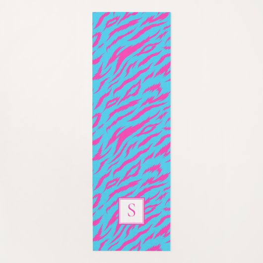 Tapis De Yoga Zebra Stripes bleu violet Monogramme personnalisé (Devant)
