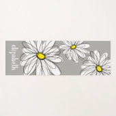 Tapis De Yoga Zen Trendy Daisy avec gris et jaune (Devant (Horizontal))