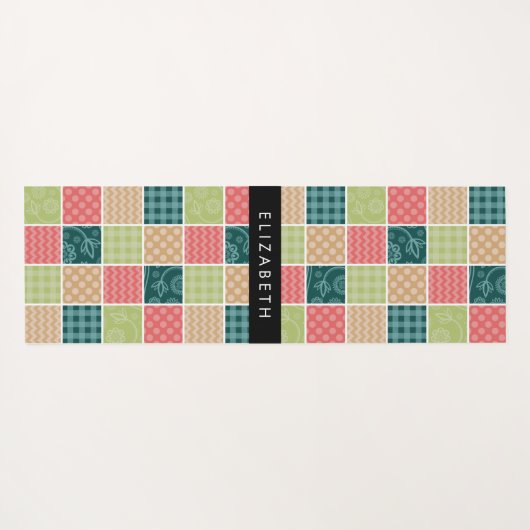 Tapis De Yoga Zigzag, Chevron, En vichy, Pois, Votre Nom (Dos (Horizontal))