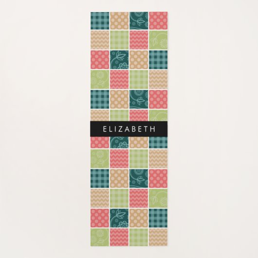 Tapis De Yoga Zigzag, Chevron, En vichy, Pois, Votre Nom (Dos)
