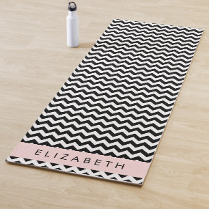 Tapis De Yoga Zigzag noir et blanc, Motif Chevron, Votre nom