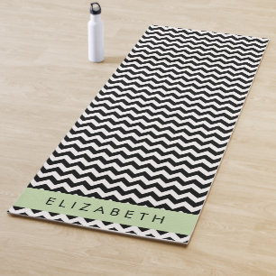 Tapis De Yoga Zigzag noir et blanc, Motif Chevron, Votre nom