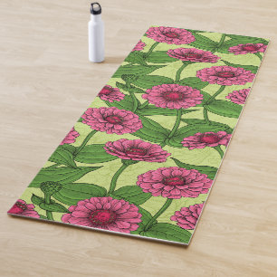 Tapis De Yoga Zinnias rose sur vert clair