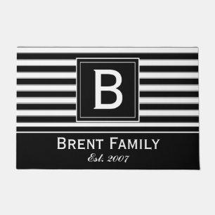 Tapis moderne de motif de rayures de monogramme,