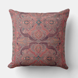 Tapis Persan Antique Rouge Coussin Rose