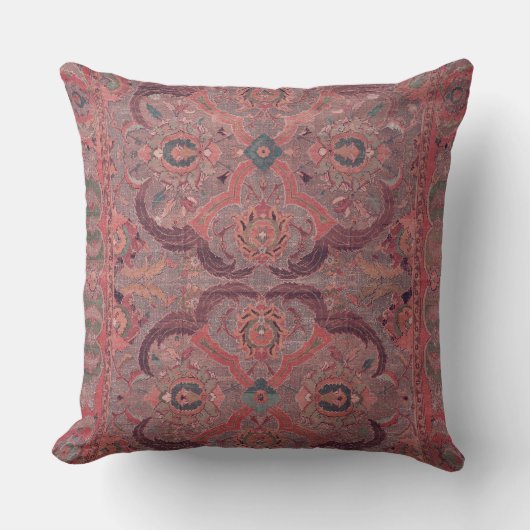 Tapis Persan Antique Rouge Coussin Rose (Recto)
