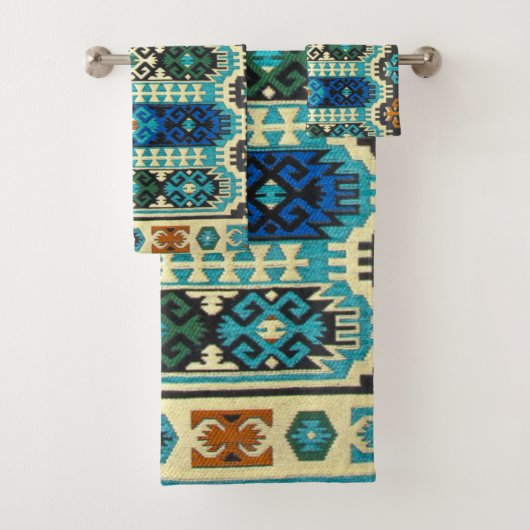 Tapis persan turc oriental bleu vert (En situation)