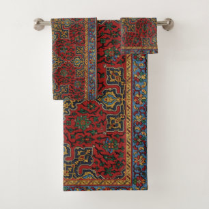 Tapis persan vintage motif rouge bleu arabesque