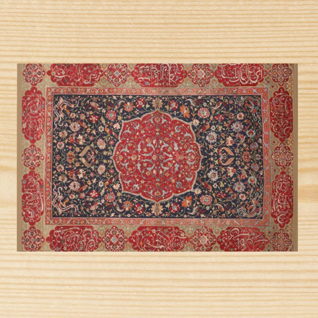 Tapis Perse antique Motif rouge noir mat (An elegant touch for front door or inside the house)