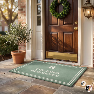 Tapis personnalisé au nom de famille élégant vert