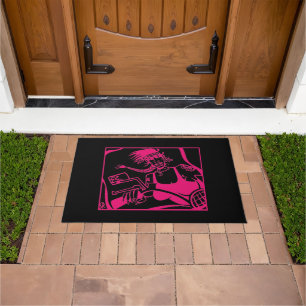 Tapis rose et noir de dot de motards