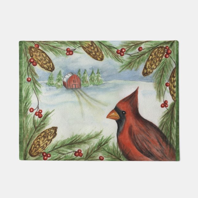Tapis rouge cardinal de porte Noël (Devant)