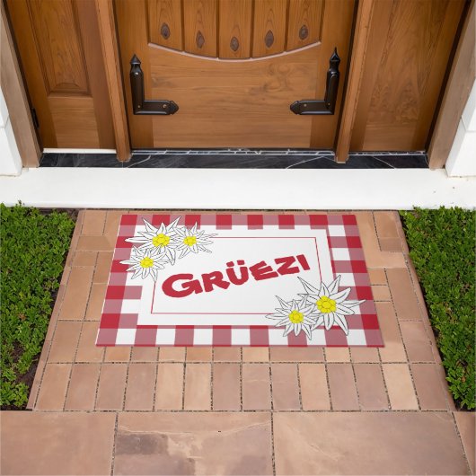 Tapis rouge et blanc Gruezi avec Edelweiss (De plein air)
