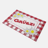 Tapis rouge et blanc Gruezi avec Edelweiss (Incliné)