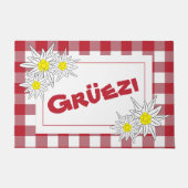 Tapis rouge et blanc Gruezi avec Edelweiss (Devant)
