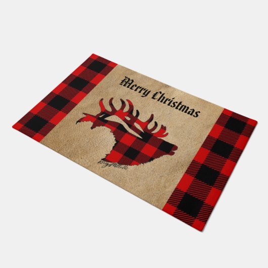 Tapis rouge et noir Plaid Elk Christmas (Incliné)