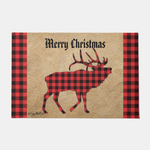 Tapis rouge et noir Plaid Elk Christmas