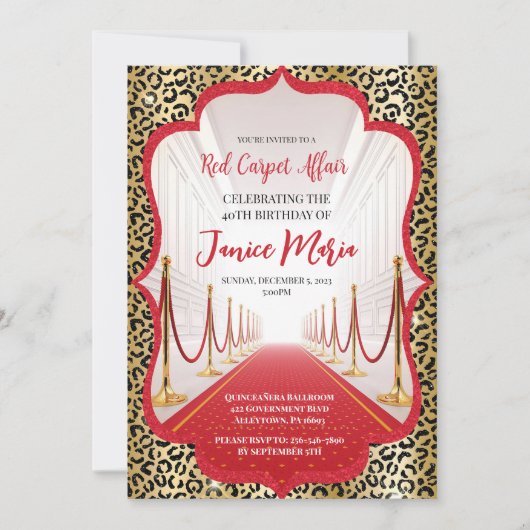 Tapis rouge Leopard Invitation Anniversaire (Devant)