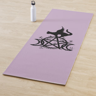 Tapis triple de yoga de chat noir de pentagramme