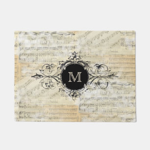 Tapis vintage de monogramme de musique de feuille