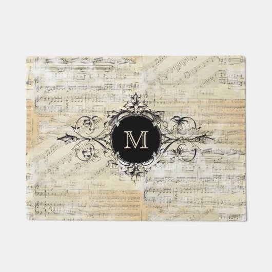 Tapis vintage de monogramme de musique de feuille (Devant)
