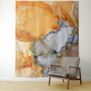 Tapisserie Abstraite Orange Grey Gold
