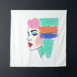 Tapisserie Abstraite Pop Art femme<br><div class="desc">Ajoutez une touche moderne et vibrante à votre espace avec cette tapisserie accrocheuse. Doté d'un profil stylisé d'une femme au maquillage audacieux et de blocs de couleur abstraits pour les cheveux, ce morceau mélange l'illustration de mode avec une sensibilité pop art. Les lignes texturées et lisses ajoutent une touche artistique...</div>