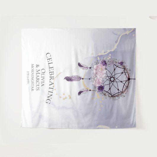 Tapisserie attrape-rêves à l'aquarelle violet bohè (Devant (Horizontal))