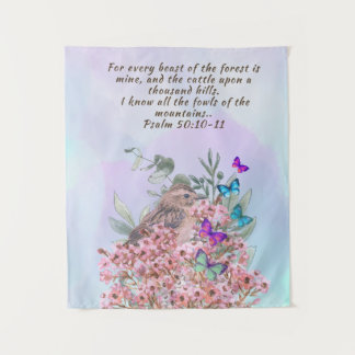 Tapisserie avec verset biblique et art de la natur